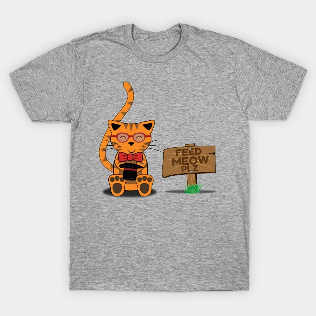 Feed Meow Plz, Funny Orange Tabby Cat T-Shirt by emojiawesome